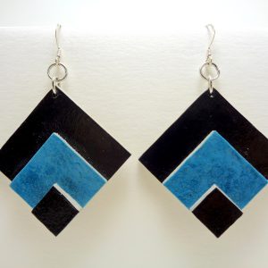 Boucles d'oreille en carton - grand losange - Noir/Bleu - Argent 925