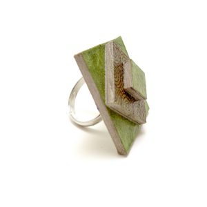 Bague losange en carton - Vert olive/Ronds verts – Image 2