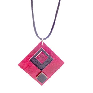 Pendentif losange en carton - Framboise/Noir