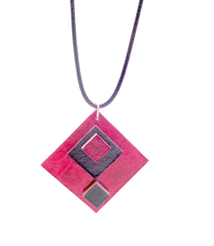 Pendentif losange en carton - Framboise/Noir