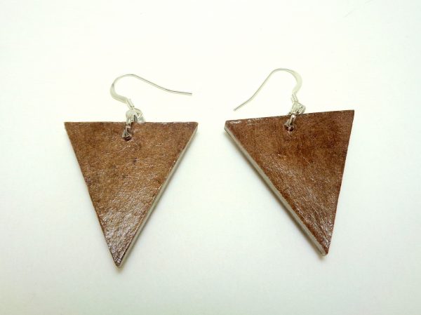 Boucles d'oreille en carton - Triangles - Marron/Vert étoilé - Argent 925