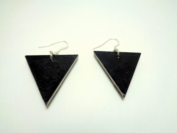 Boucles d'oreille en carton - Triangles - Noir/Gris cercles - Argent 925