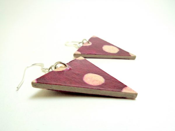 Boucles d'oreille en carton - Triangles - Bordeaux pois - Argent 925
