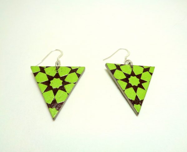 Boucles d'oreille en carton - Triangles - Vert étoilé - Argent 925