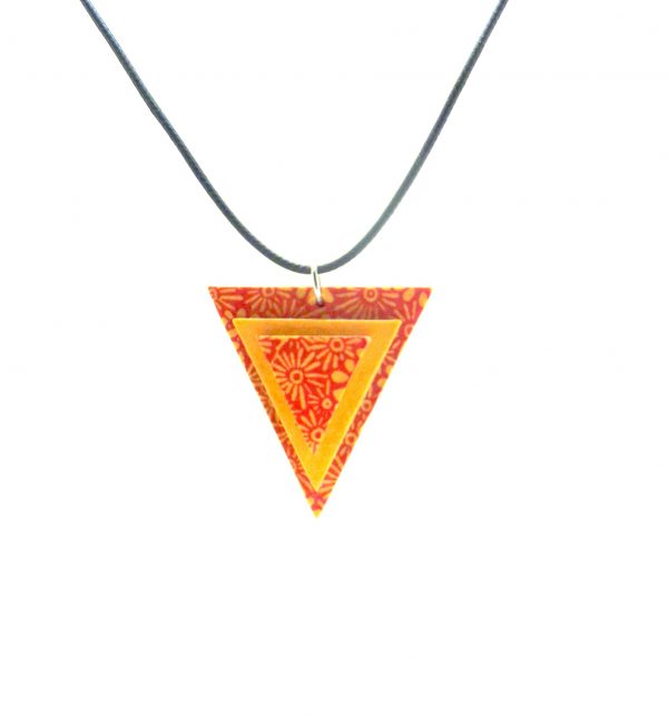 Pendentif triangle en carton - Fleurs orange