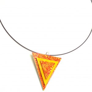 Pendentif triangle en carton - Fleurs orange – Image 4