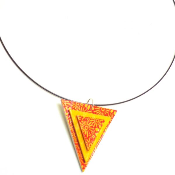 Pendentif triangle en carton - Fleurs orange