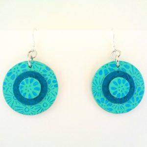 Boucles d'oreille en carton - Petites rondes X3 - Fleurs Bleu/Bleu turquoise - Argent 925