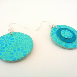 Boucles d'oreille en carton - Petites rondes X3 - Fleurs Bleu/Bleu turquoise - Argent 925 – Image 3