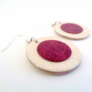 Boucles d'oreille en carton - Petites Rondes X2 - Blanc/Rondobordeaux - Argent 925 – Image 3