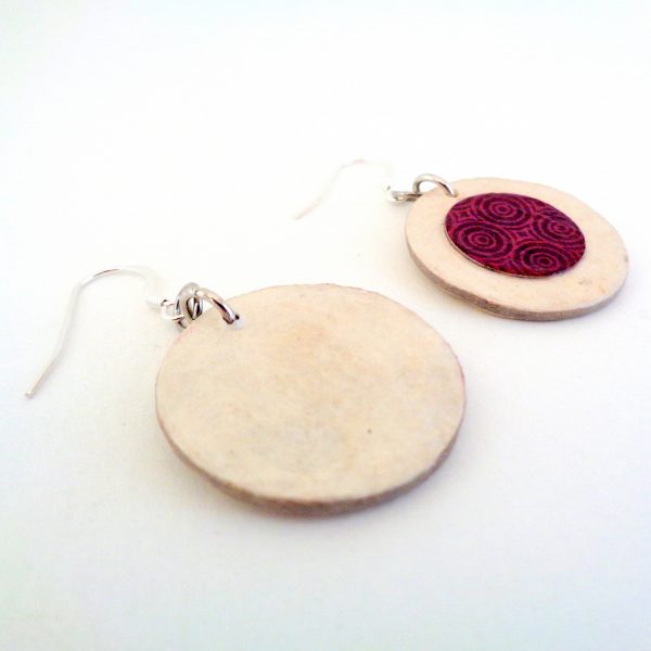 Boucles d'oreille en carton - Petites Rondes X2 - Blanc/Rondobordeaux - Argent 925