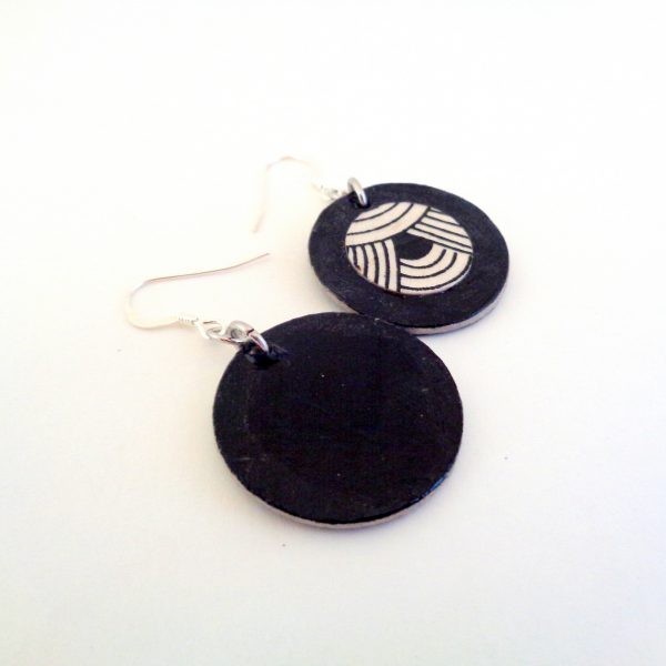 Boucles d'oreille en carton - Petites Rondes X2 - Noir/Blanc Nœuds - Argent 925