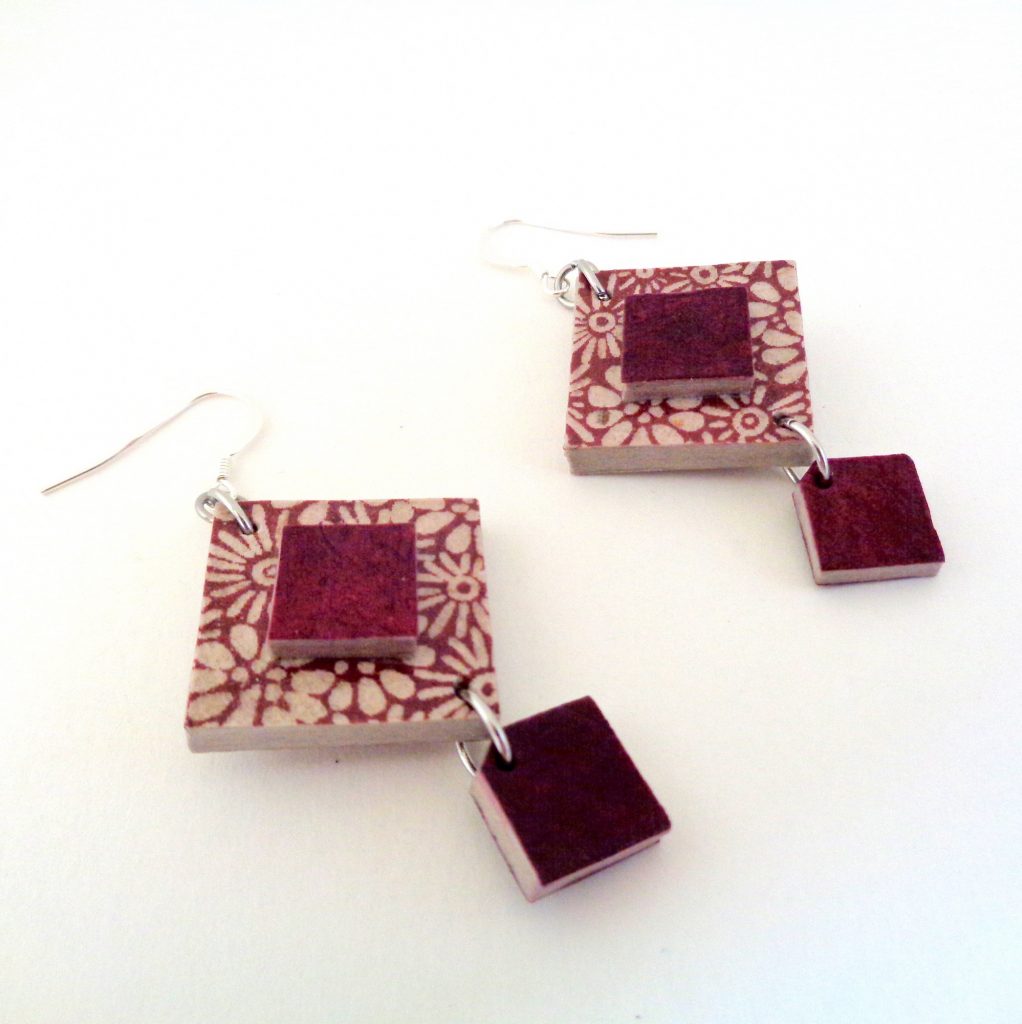 Boucles d'oreille en carton - Classique - Fleurs bordeaux/Bordeaux - Argent 925