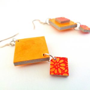 Boucles d'oreille en carton - Classique - Jaune ocre/Orange fleurs/Fleurs - Argent 925 – Image 3