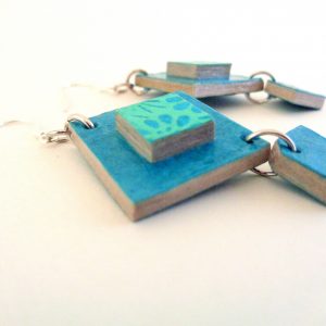 Boucles d'oreille en carton - Classique - Bleu turquoise/Bleu fleurs - Argent 925 – Image 2