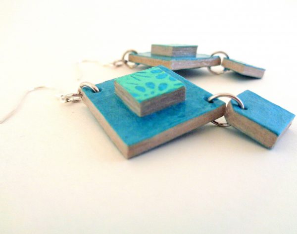 Boucles d'oreille en carton - Classique - Bleu turquoise/Bleu fleurs - Argent 925