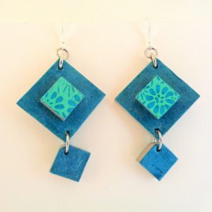 Boucles d'oreille en carton - Classique - Bleu turquoise/Bleu fleurs - Argent 925