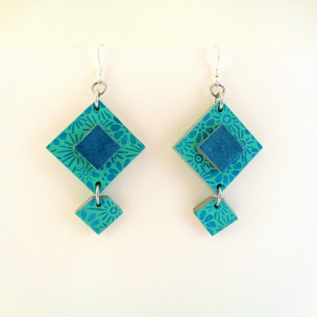Boucles d'oreille en carton - Classique - Fleurs Bleues/Bleu turquoise - Argent 925