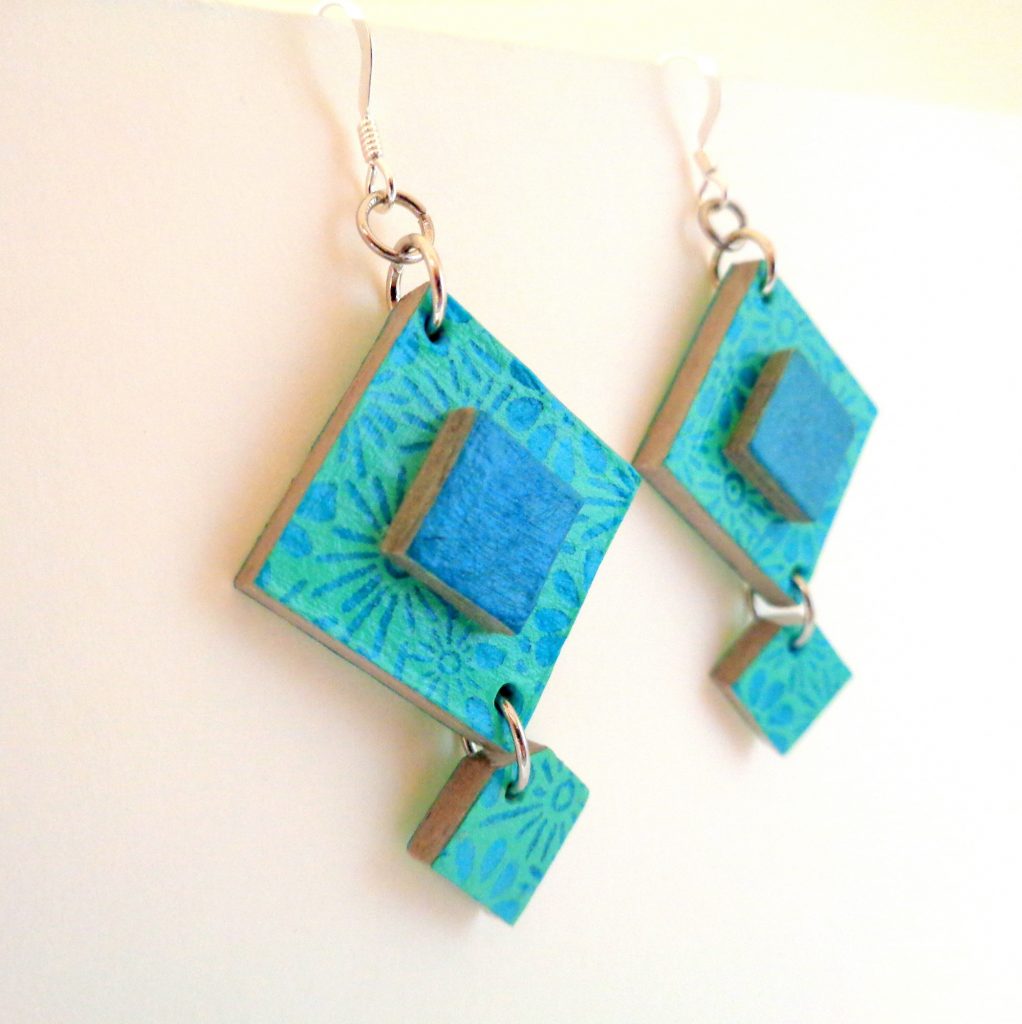 Boucles d'oreille en carton - Classique - Fleurs Bleues/Bleu turquoise - Argent 925