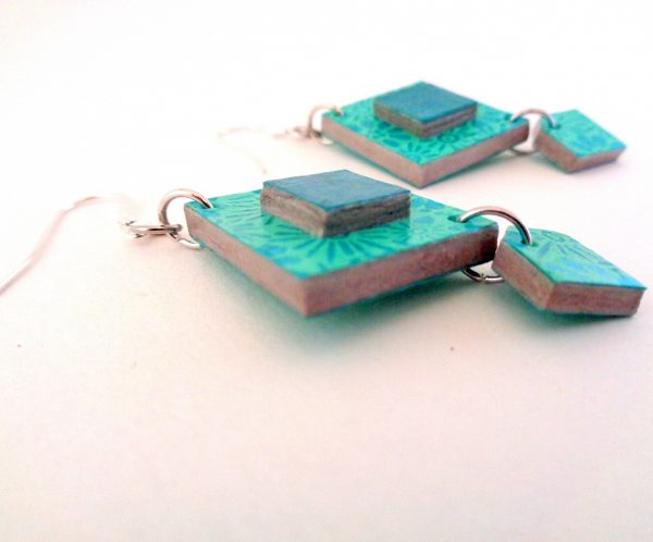 Boucles d'oreille en carton - Classique - Fleurs Bleues/Bleu turquoise - Argent 925