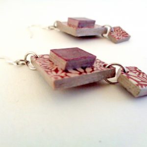 Boucles d'oreille en carton - Classique - Fleurs bordeaux/Fleurs - Argent 925 – Image 2