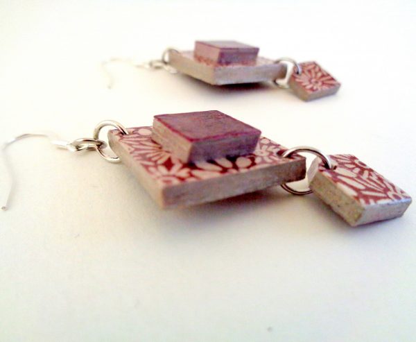 Boucles d'oreille en carton - Classique - Fleurs bordeaux/Fleurs - Argent 925