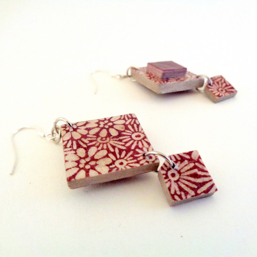 Boucles d'oreille en carton - Classique - Fleurs bordeaux/Fleurs - Argent 925