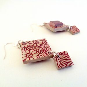 Boucles d'oreille en carton - Classique - Fleurs bordeaux/Fleurs - Argent 925 – Image 4