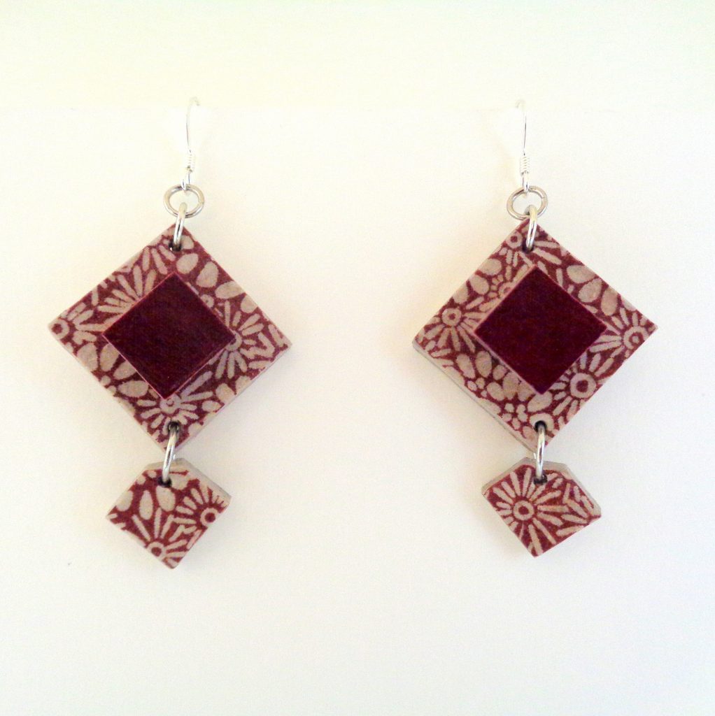 Boucles d'oreille en carton - Classique - Fleurs bordeaux/Fleurs - Argent 925