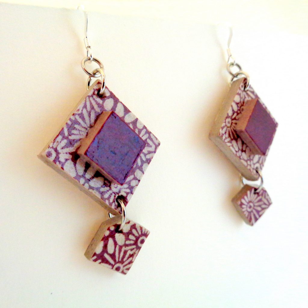 Boucles d'oreille en carton - Classique - Fleurs bordeaux/Fleurs - Argent 925