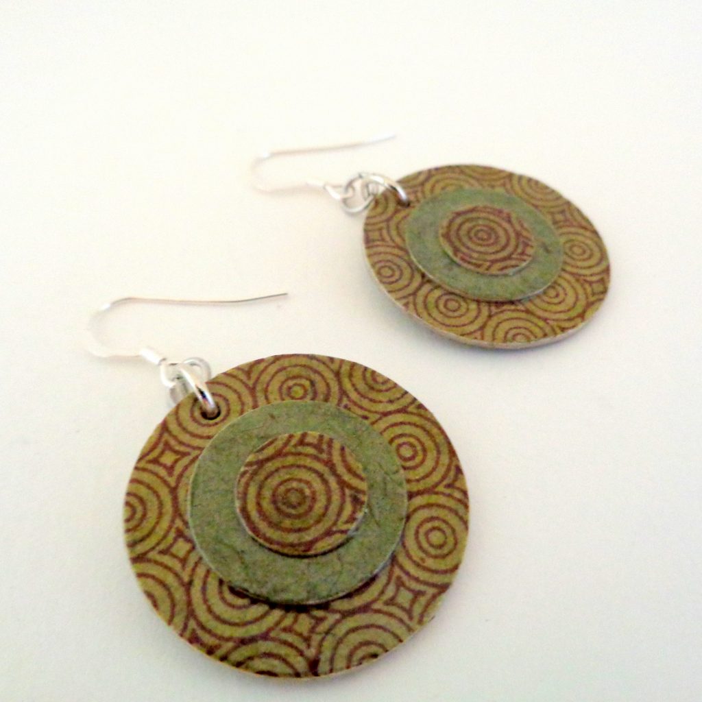 Boucles d'oreille en carton - Petites rondes X3 - Rondovert/Vert olive - Argent 925