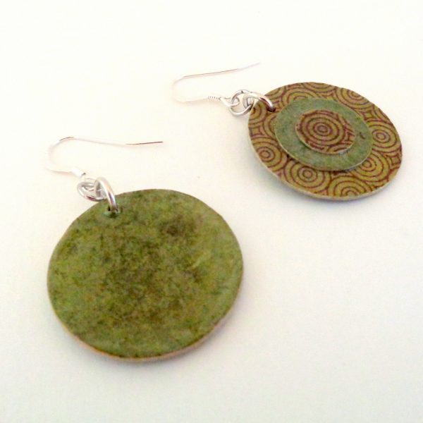 Boucles d'oreille en carton - Petites rondes X3 - Rondovert/Vert olive - Argent 925