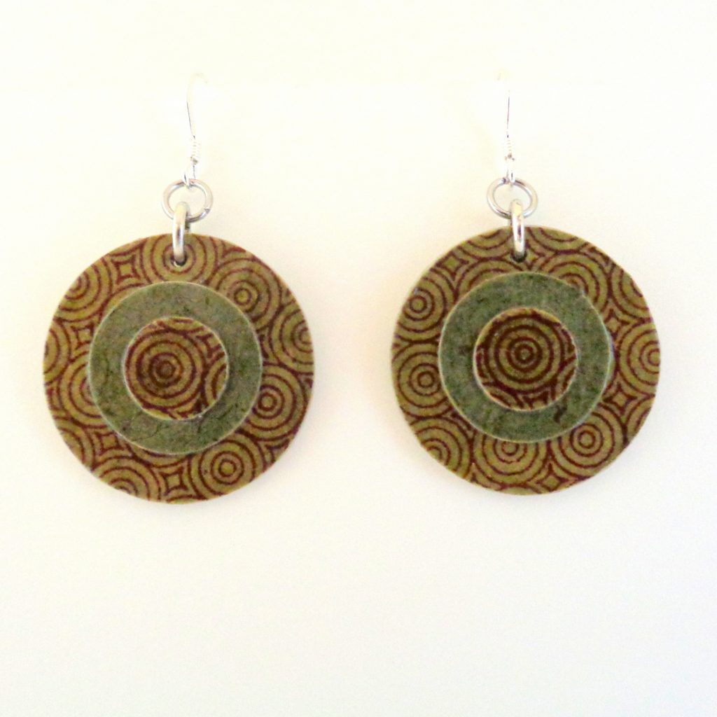 Boucles d'oreille en carton - Petites rondes X3 - Rondovert/Vert olive - Argent 925