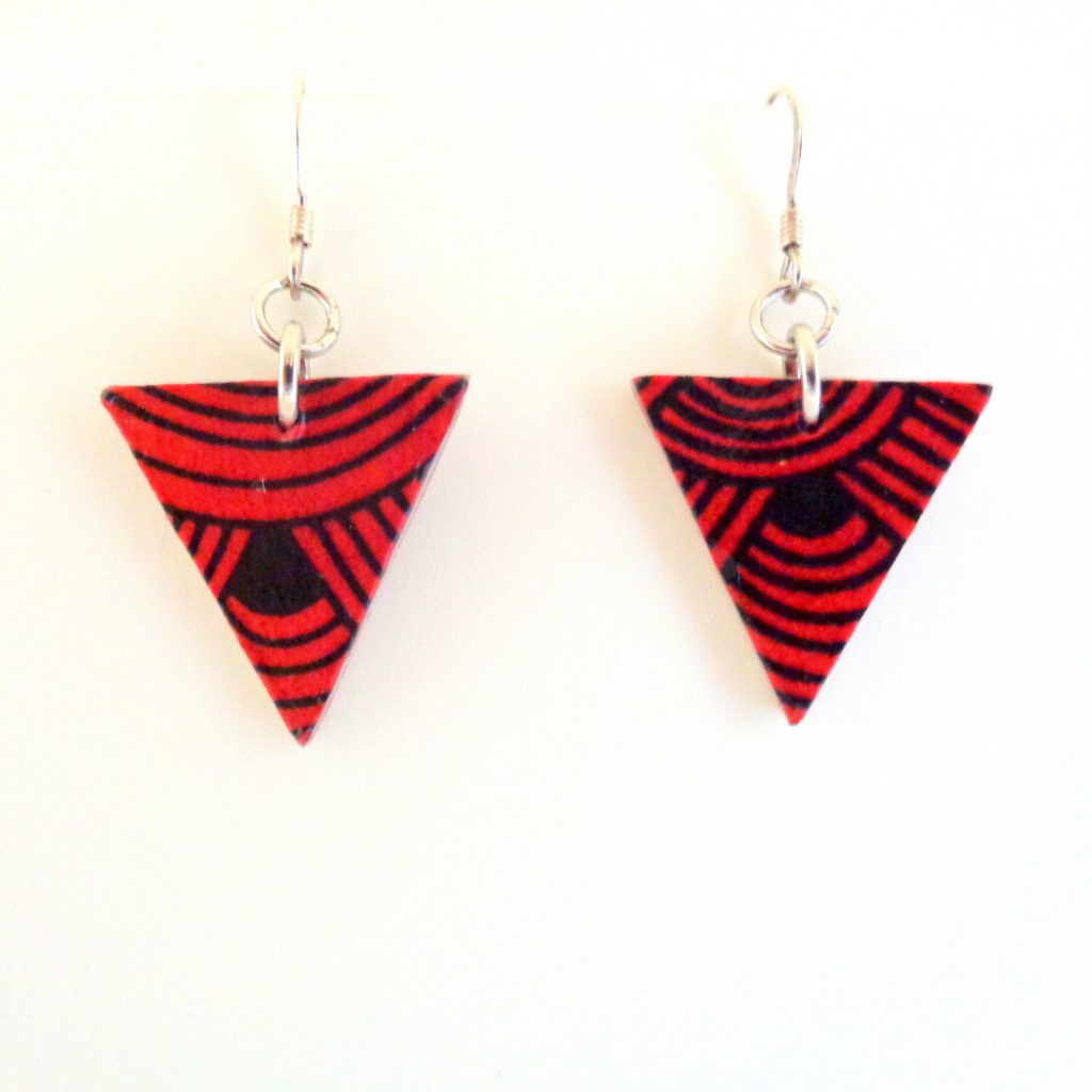 Boucles d'oreille en carton - Petit triangle - Rouge Nœuds - Argent 925