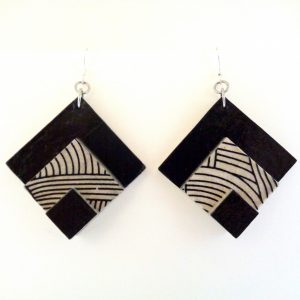 Boucles d'oreille en carton - grand losange - Noir/Blanc Nœuds - Argent 925