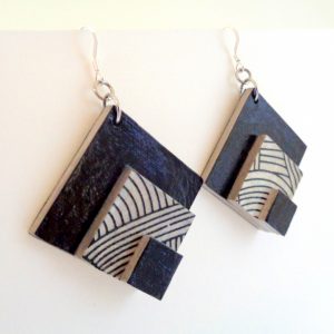 Boucles d'oreille en carton - grand losange - Noir/Blanc Nœuds - Argent 925 – Image 2