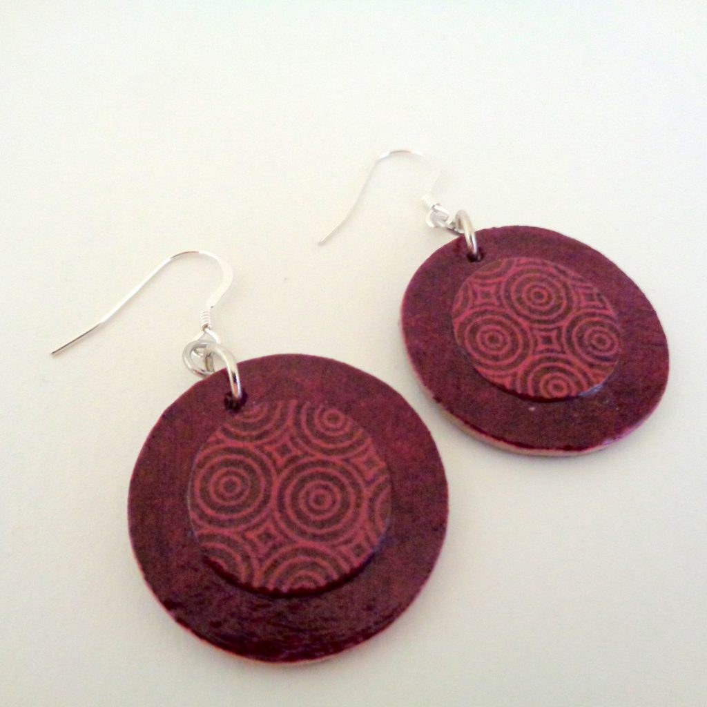 Boucles d'oreille en carton - Petites Rondes X2 - Bordeaux/Rondobordeaux - Argent 925