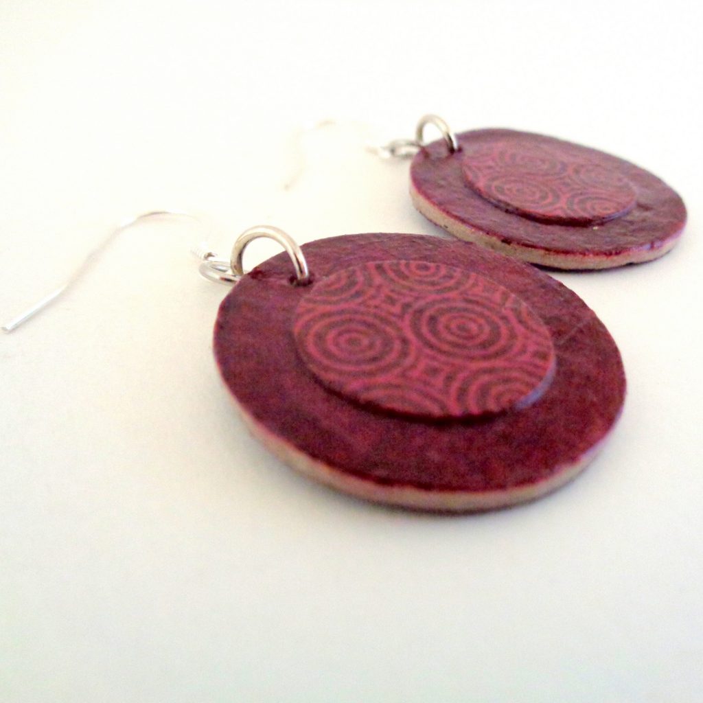 Boucles d'oreille en carton - Petites Rondes X2 - Bordeaux/Rondobordeaux - Argent 925