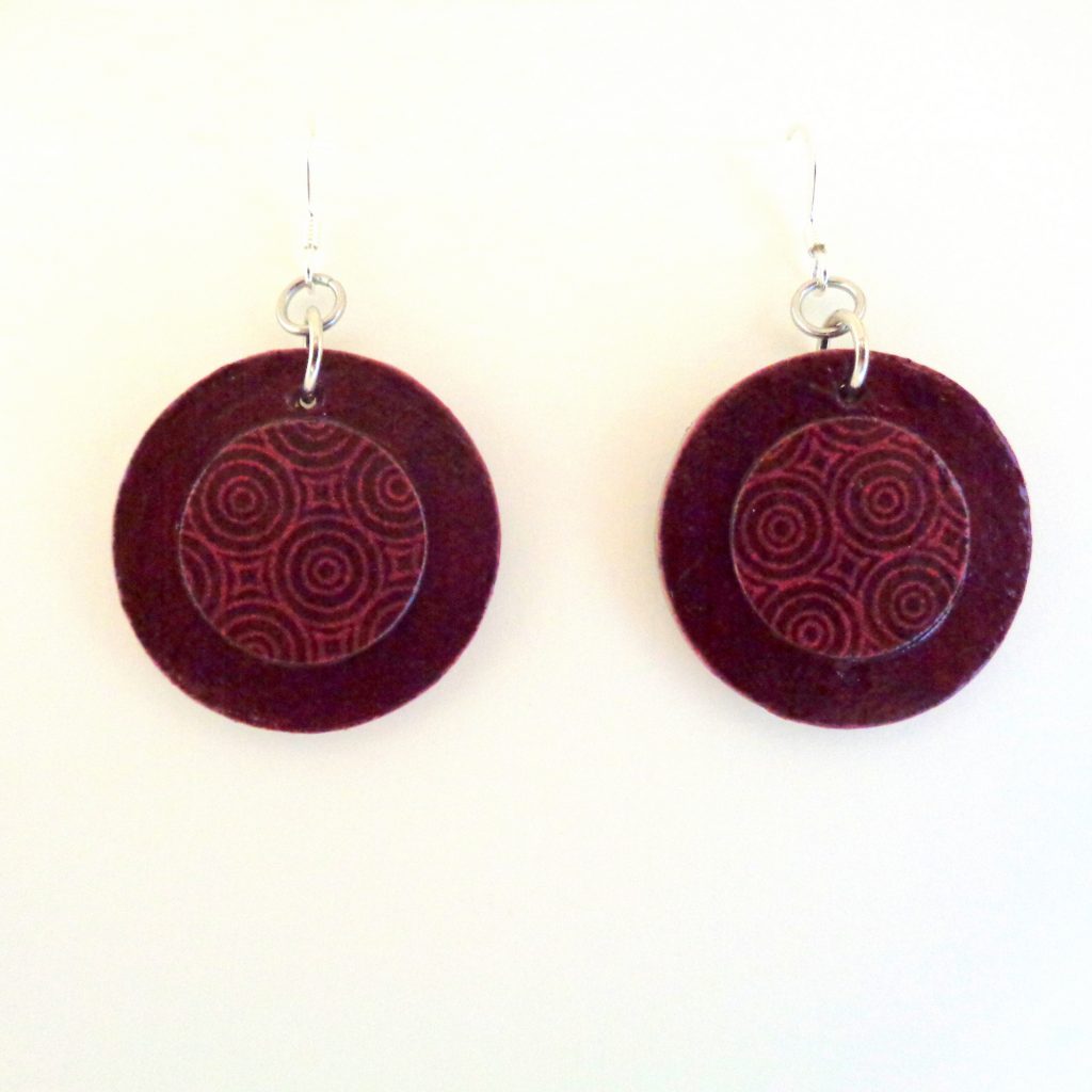Boucles d'oreille en carton - Petites Rondes X2 - Bordeaux/Rondobordeaux - Argent 925