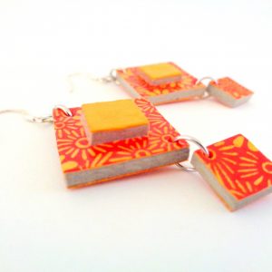 Boucles d'oreille en carton - Classique - Orange fleurs/Jaune ocre/Fleurs - Argent 925 – Image 3