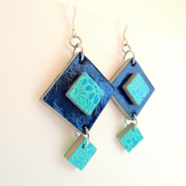 Boucles d'oreille en carton - Classique - Bleu outremer/Fleurs bleues/Fleurs - Argent 925