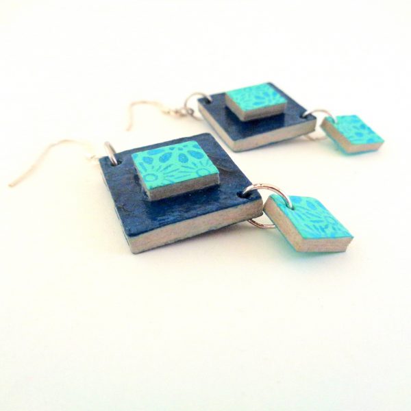 Boucles d'oreille en carton - Classique - Bleu outremer/Fleurs bleues/Fleurs - Argent 925