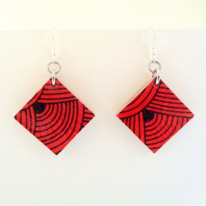 Boucles d'oreille en carton - Petit carré - Rouge Nœuds - Argent 925