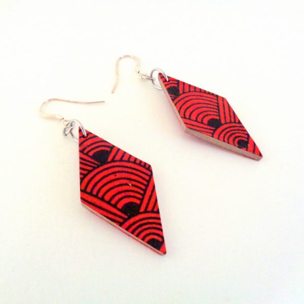 Boucles d'oreille en carton - Losange - Rouge noeuds - Argent 925