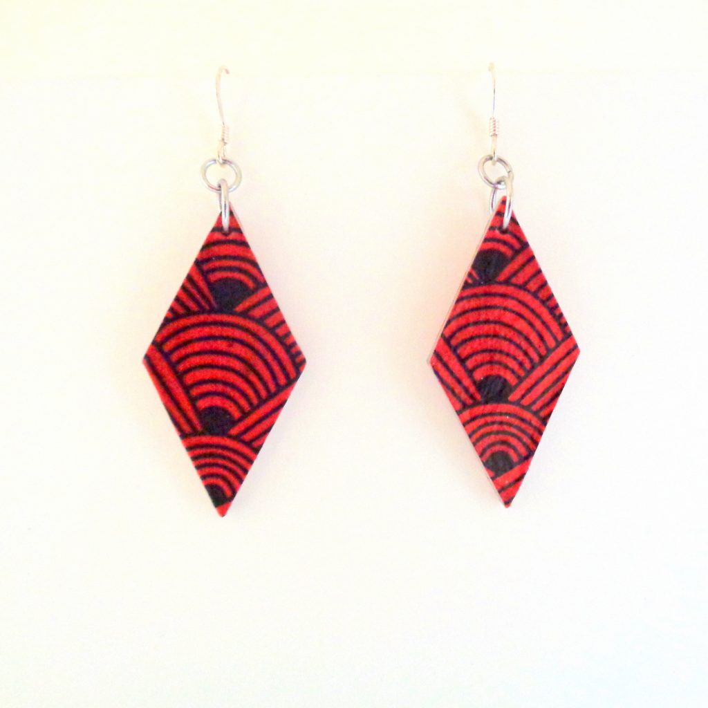 Boucles d'oreille en carton - Losange - Rouge noeuds - Argent 925