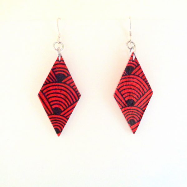 Boucles d'oreille en carton - Losange - Rouge noeuds - Argent 925