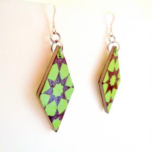 Boucles d'oreille en carton - Losange - Vert étoile - Argent 925 – Image 2