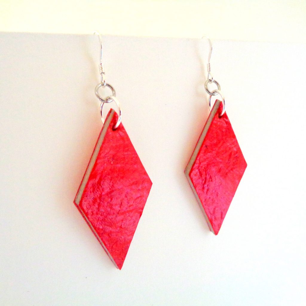 Boucles d'oreille en carton - Losange - Rouge - Argent 925