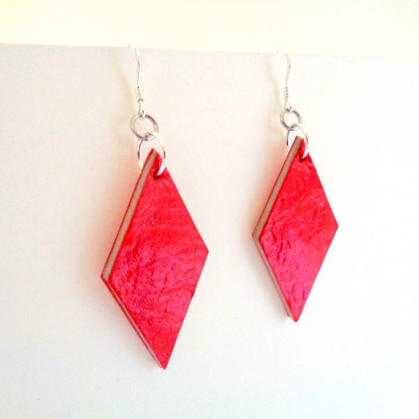 Boucles d'oreille en carton - Losange - Rouge - Argent 925