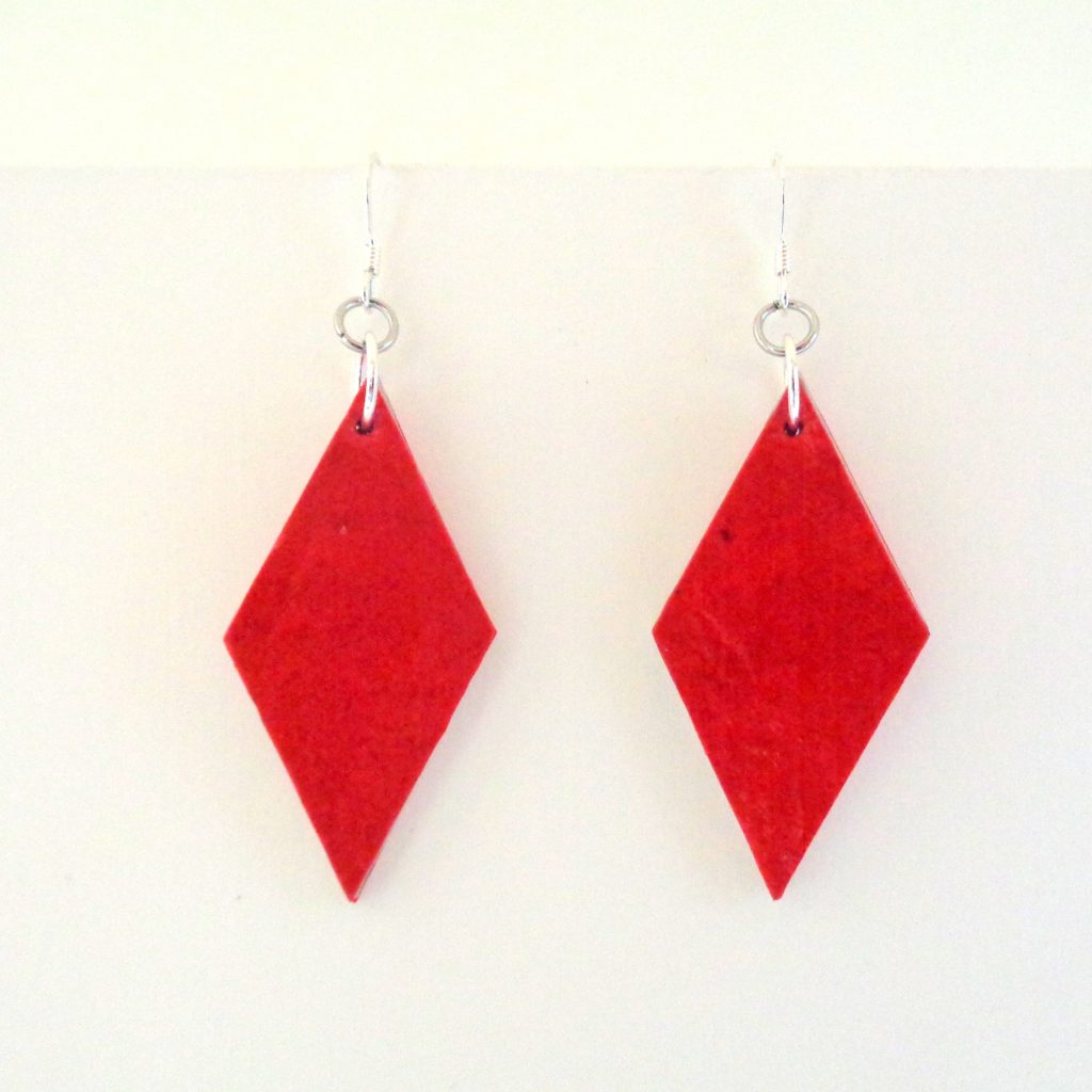 Boucles d'oreille en carton - Losange - Rouge - Argent 925